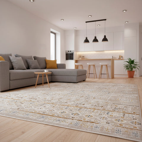 Alfombra Estilo Mediterráneo y Étnico Beige