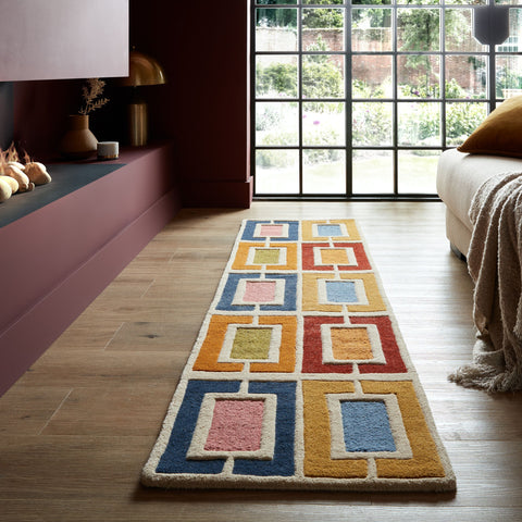 Alfombra de lana tallada con bloques retro