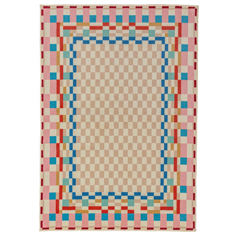 Alfombra de mezcla de lana con Checkered Border