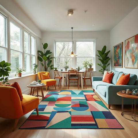 Alfombra de mezcla de lana con Patchwork Geometric