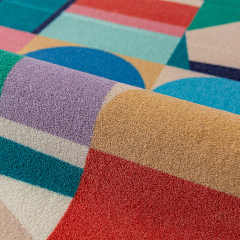 Alfombra de mezcla de lana con Patchwork Geometric