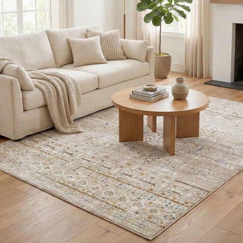 Alfombra Estilo Mediterráneo y Étnico Beige