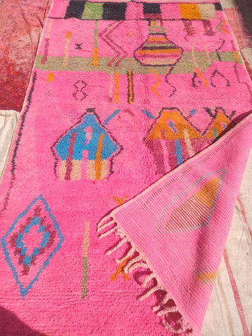 Alfombra Bereber Boujad de Lana - Rosa Neón y Fucsia