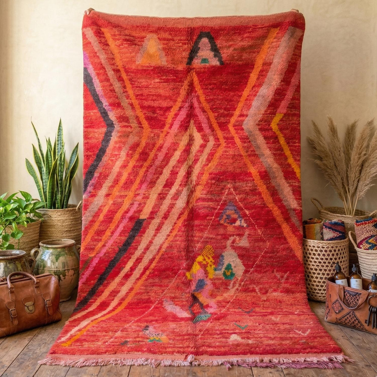 Alfombra Bereber Boujad Grande - Rosa, Naranja y Rojo