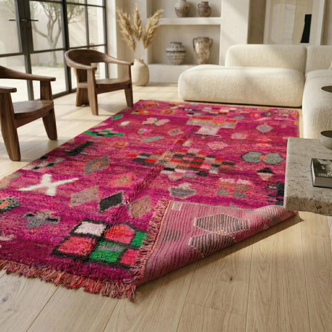 Alfombra Bereber Boujad de Lana - Naranja Atardecer y Fucsia