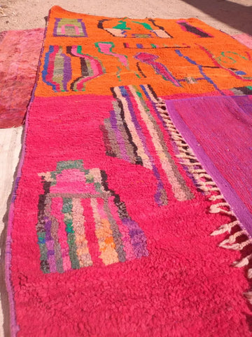 Alfombra Bereber Boujad de Lana - Naranja Atardecer y Fucsia