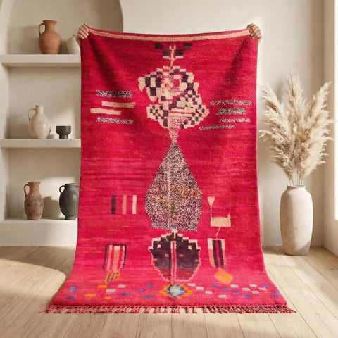 Alfombra Bereber Boujad de Lana - Fucsia, Magenta y Tonos Dorados