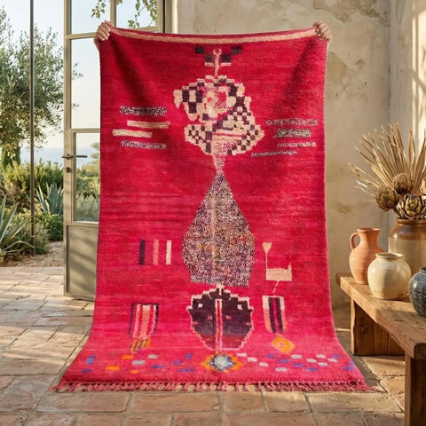 Alfombra Bereber Boujad de Lana - Fucsia, Magenta y Tonos Dorados