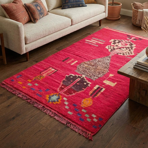 Alfombra Bereber Boujad de Lana - Fucsia, Magenta y Tonos Dorados