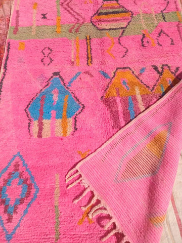 Alfombra Bereber Boujad de Lana - Rosa Neón y Fucsia