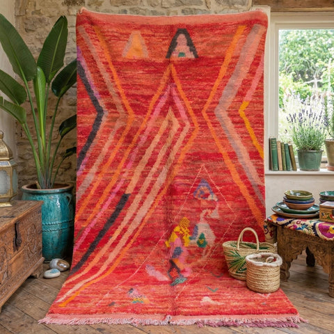 Alfombra Bereber Boujad Grande - Rosa, Naranja y Rojo