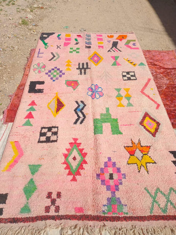 Alfombra Bereber Boujad de Lana - Rosa Abstracto y Multicolor