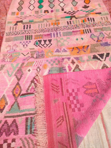 Alfombra Bereber Boujad de Lana - Rosa, Naranja y Turquesa