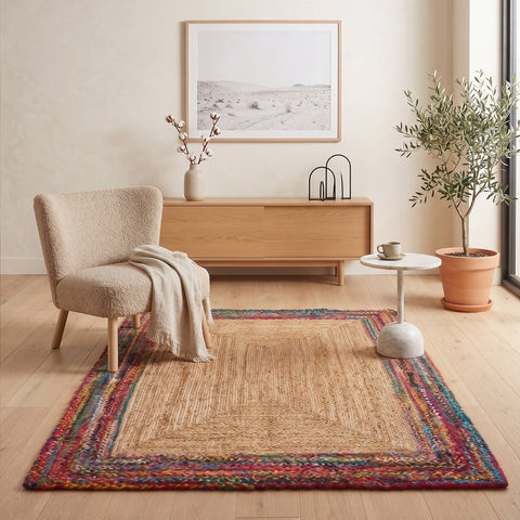 Alfombra de yute natural y algodón trenzado rectangular