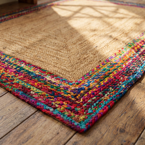 Alfombra de yute natural y algodón trenzado rectangular
