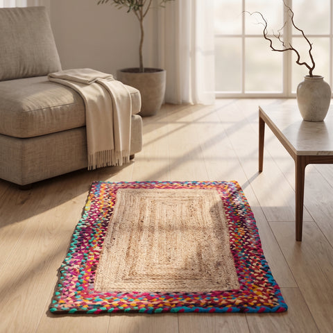 Alfombra de yute natural y algodón trenzado rectangular